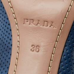 Pre Owned Prada Sport Blue Perforated Leather Bow Peep Toe Pumps Size 36