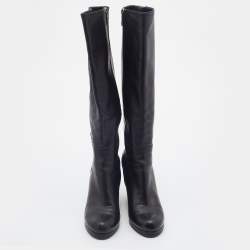 Pre Owned Prada Sport Black Leather Knee Length Wedge Boots Size 37.5