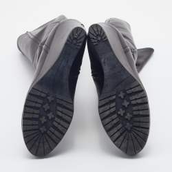 Pre Owned Prada Sport Black Leather Knee Length Wedge Boots Size 37.5