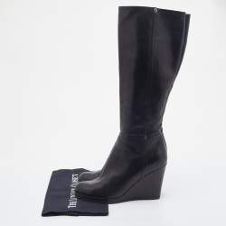 Pre Owned Prada Sport Black Leather Knee Length Wedge Boots Size 37.5