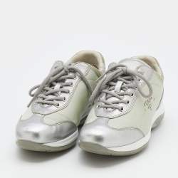 Pre Owned Prada Sport Silver/Grey Leather And Nylon Low Top Sneakers Size 38