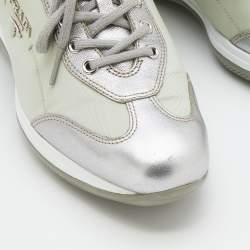 Pre Owned Prada Sport Silver/Grey Leather And Nylon Low Top Sneakers Size 38