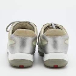 Pre Owned Prada Sport Silver/Grey Leather And Nylon Low Top Sneakers Size 38