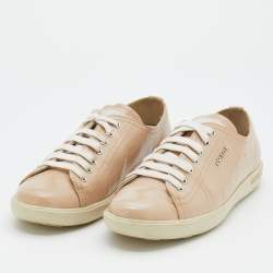 Prada Sport Light Beige Patent Leather Low Top Sneakers Size 40