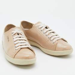 Prada Sport Light Beige Patent Leather Low Top Sneakers Size 40