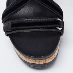Prada Sport Black Leather and Velvet Cork Platform Wedge Sandals Size 36.5