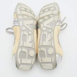 Prada Sport Silver/Cream Leather Scrunch Lace Up Ballet Flats Size 35.5
