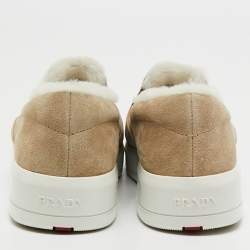 Prada Sport Beige/White Suede and Shearling slip-on Sneakers Size 37