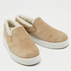 Prada Sport Beige/White Suede and Shearling slip-on Sneakers Size 37