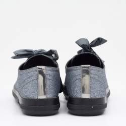 Pre Owned Prada Sport Silver Glitter and Leather Cap Toe Low Top Sneakers Size 38