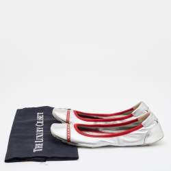 Pre Owned Prada Sport Metallic Silver Leather Scrunch Ballet Flats Size 38
