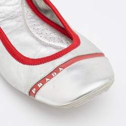 Pre Owned Prada Sport Metallic Silver Leather Scrunch Ballet Flats Size 38