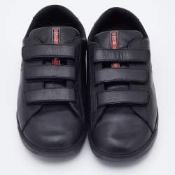 Pre Owned Prada Sport Black Leather Velcro Low Top Sneakers Size 35