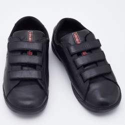 Pre Owned Prada Sport Black Leather Velcro Low Top Sneakers Size 35