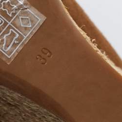 Pre Owned Prada Sport Olive Green/Beige Suede and Canvas Bow Peep Toe Espadrille Wedge Pumps Size 39