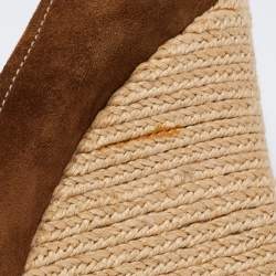 Pre Owned Prada Sport Olive Green/Beige Suede and Canvas Bow Peep Toe Espadrille Wedge Pumps Size 39