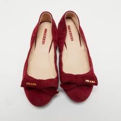Pre Owned Prada Sport Red Suede Bow Ballet Flats Size 39