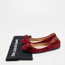 Pre Owned Prada Sport Red Suede Bow Ballet Flats Size 39