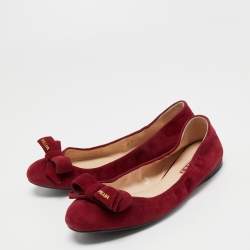 Pre Owned Prada Sport Red Suede Bow Ballet Flats Size 39