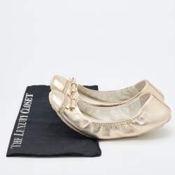 Pre Owned Prada Sport Gold Leather Bow Scrunch Ballet Flats Size 39
