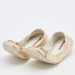 Pre Owned Prada Sport Gold Leather Bow Scrunch Ballet Flats Size 39