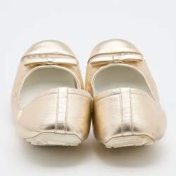 Pre Owned Prada Sport Gold Leather Bow Scrunch Ballet Flats Size 39