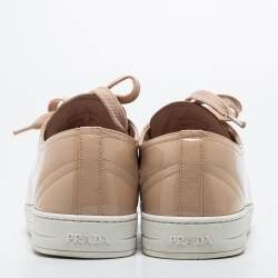 Pre Owned Prada Sport Beige Patent Leather Lace Up Sneakers Size 40