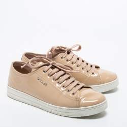 Pre Owned Prada Sport Beige Patent Leather Lace Up Sneakers Size 40