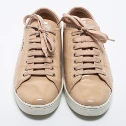 Pre Owned Prada Sport Beige Patent Leather Lace Up Sneakers Size 40