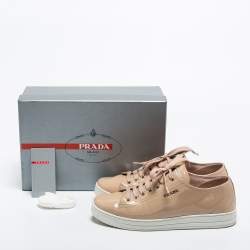 Pre Owned Prada Sport Beige Patent Leather Lace Up Sneakers Size 40
