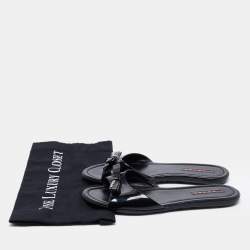 Pre Owned Prada Sport Black Patent Leather Bow Flat Slides Size 38.5