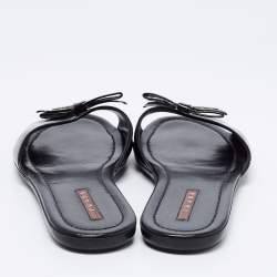 Pre Owned Prada Sport Black Patent Leather Bow Flat Slides Size 38.5