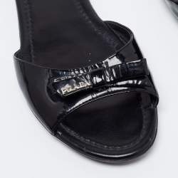 Pre Owned Prada Sport Black Patent Leather Bow Flat Slides Size 38.5