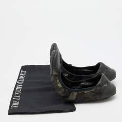 Pre Owned Prada Sport Black Leather and Camouflage Nylon Scrunch Ballet Flats Size 39