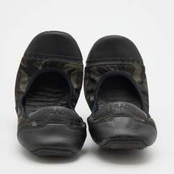 Pre Owned Prada Sport Black Leather and Camouflage Nylon Scrunch Ballet Flats Size 39