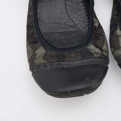 Pre Owned Prada Sport Black Leather and Camouflage Nylon Scrunch Ballet Flats Size 39