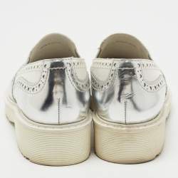 Pre Owned Prada Sport White/Silver Brogue Leather Slip On Sneakers Size 39.5