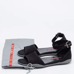 Pre Owned Prada Sport Black Canvas Ankle Strap Flats Size 39.5