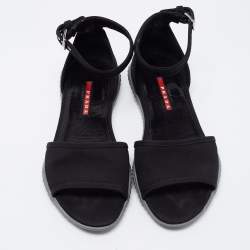 Pre Owned Prada Sport Black Canvas Ankle Strap Flats Size 39.5