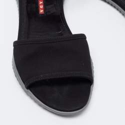 Pre Owned Prada Sport Black Canvas Ankle Strap Flats Size 39.5