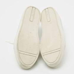 Pre Owned Prada Sport Metallic Silver Leather Low Top Sneakers Size 38.5