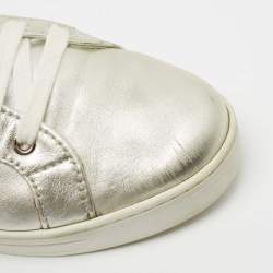 Pre Owned Prada Sport Metallic Silver Leather Low Top Sneakers Size 38.5