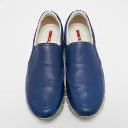 Pre Owned Prada Sport Navy Blue Leather Slip On Sneakers Size 39.5