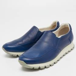 Pre Owned Prada Sport Navy Blue Leather Slip On Sneakers Size 39.5