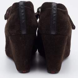 Pre Owned Prada Sport Dark Brown Suede Mary Jane Wedge Pumps Size 39.5