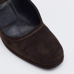 Pre Owned Prada Sport Dark Brown Suede Mary Jane Wedge Pumps Size 39.5