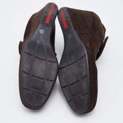 Pre Owned Prada Sport Dark Brown Suede Mary Jane Wedge Pumps Size 39.5