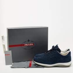 Pre Owned Prada Sport Navy Blue Suede Low Top Sneakers Size 39