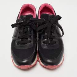 Pre Owned Prada Sport Black Leather and Canvas Low Top Sneakers Size 36