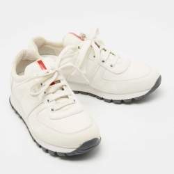 Pre Owned Prada Sport Off White Canvas Low Top Sneakers Size 36.5